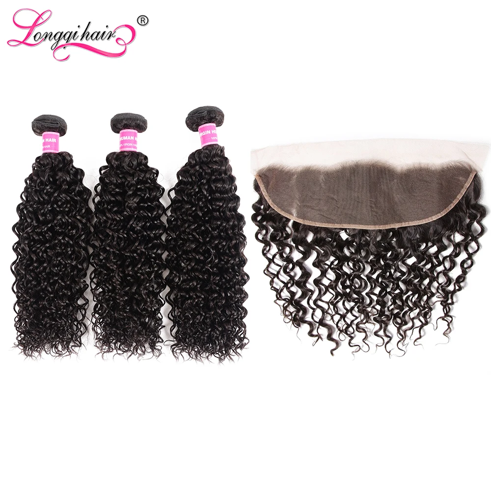 Волосы Longqi бразильские кудрявые пряди с фронтальной Реми человеческие волосы