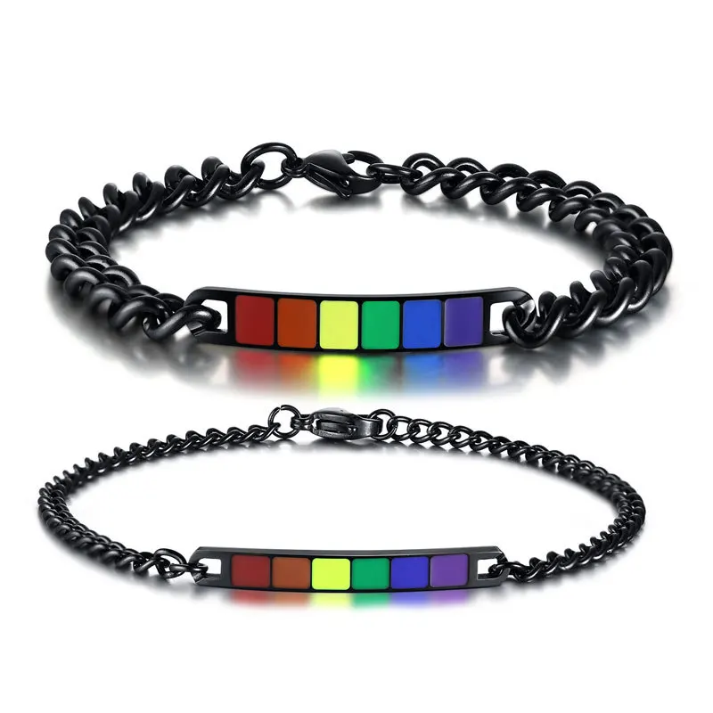 

QWC LB8 winter arrival fashion jewelry for women birthday gift rose many heart metal color Rainbow titanium steel men's Bracelet