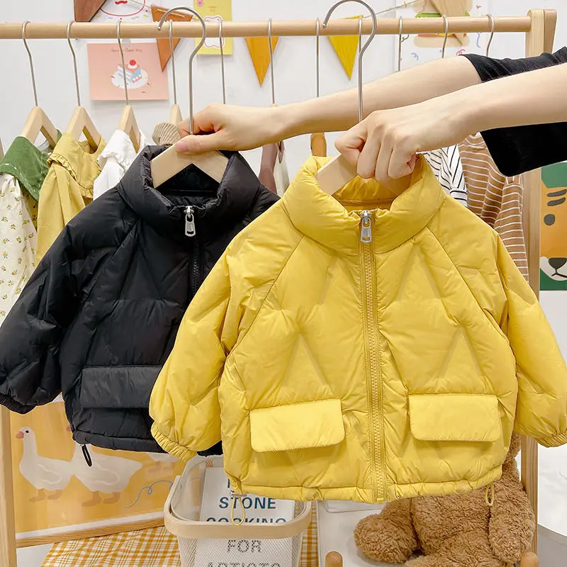 

Легкий пуховик для мальчиков и девочек, детская ламинированная пуховая куртка, модная осенне-зимняя детская одежда