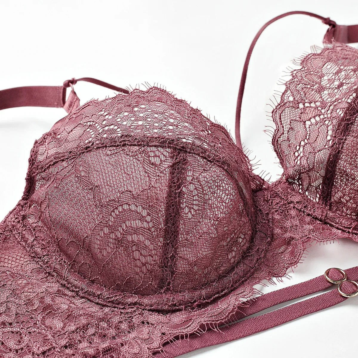 

New Style Large Bust Explicit Small Bra Set Sexy Lace Super Thin-Free Sponge Transparent Bra Bra WOMEN'S Underwear