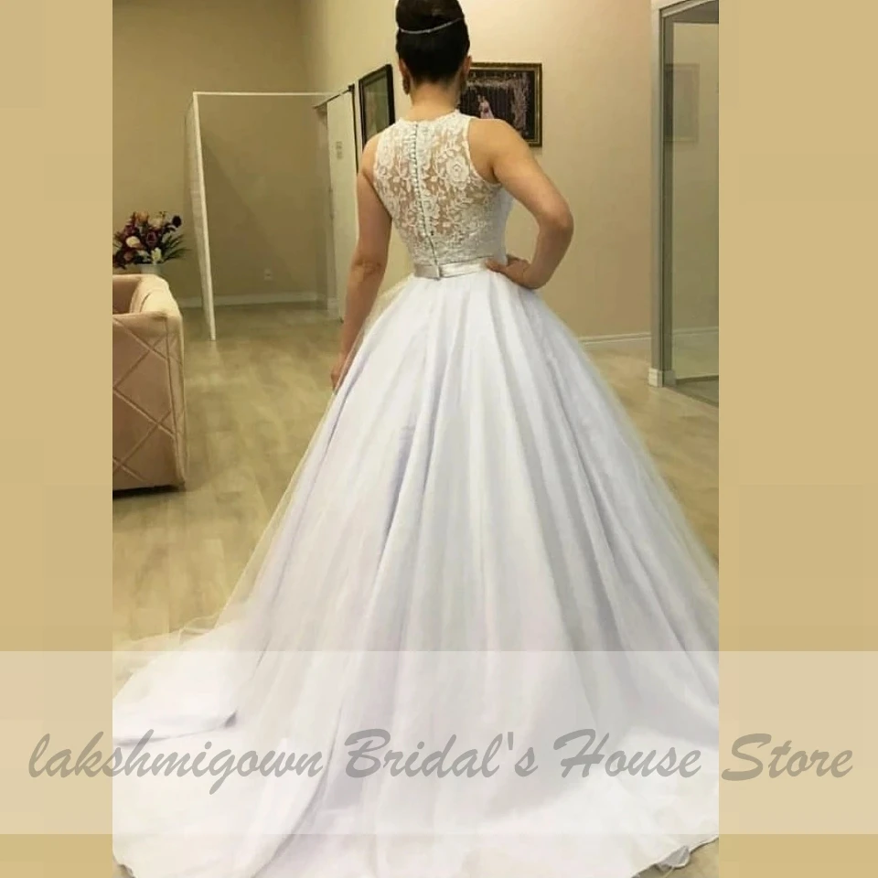 

Vintage Lace Sleeveless Bridal Gown 2020 Vestido de Novia Wedding Dresses Buttons Back Design Princess Wedding Gowns