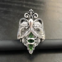 ethnic vintage mask ring metal silver color tribal jewelry hollow wing bird green zircon mask rings for women men best gift