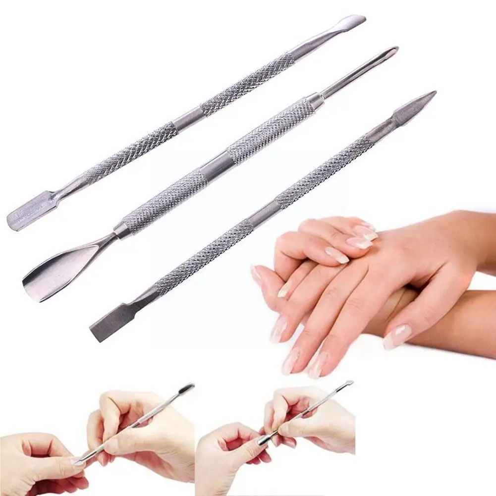 

Charm Steel Cuticle Nail Pusher Scraper Gel Manicure Remover Cuticle Sided Tool Dead Finger Nail Skin Push CareDouble D8R4