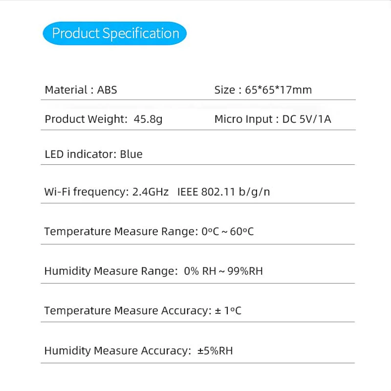 

WIFI Temperature Humidity Sensor Smart Digital Thermometer Hygrometer Time Date LCD Screen Detector Smart Home Desk Clock