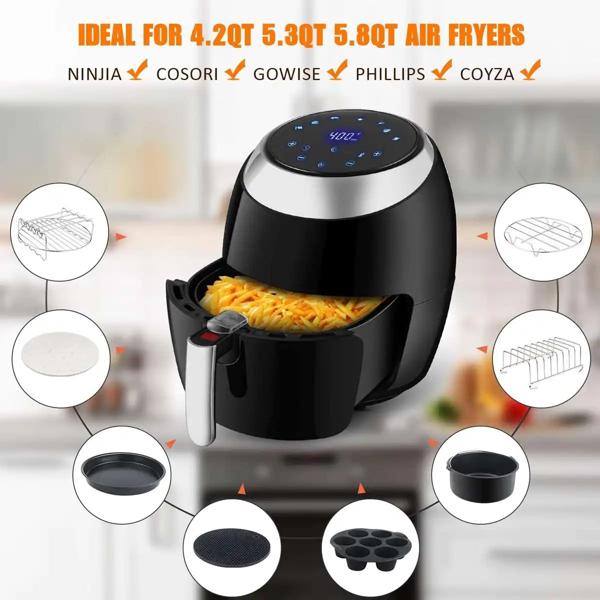 

17pcs Air Fryer Accessories 8 Inch for Airfryers 4.2QT 5.3QT 5.8QT Baking Basket Pizza Plate Grill Pot Kitchen Cooking Tool