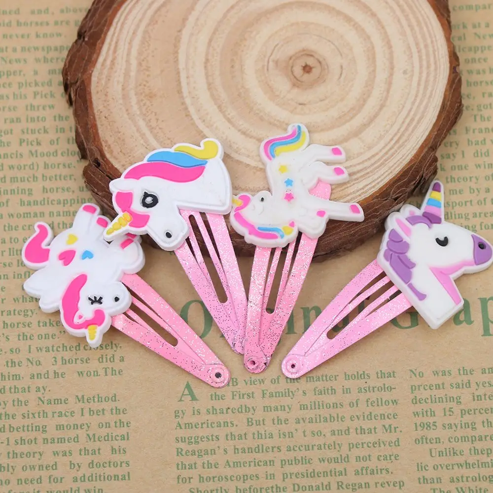 1 пара Единорог заколки для волос в виде симпатичных животных шаржа PVC шпильки