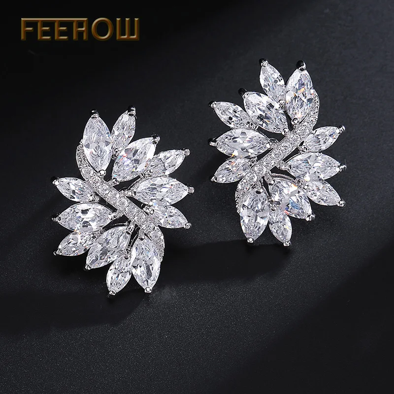 Женские серьги гвоздики FEEHOW Marquise белые из чистого кубического циркония