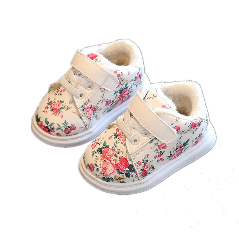 Милые детские Платья с цветочным принтом для девочек Удобные кожаные кроссовки