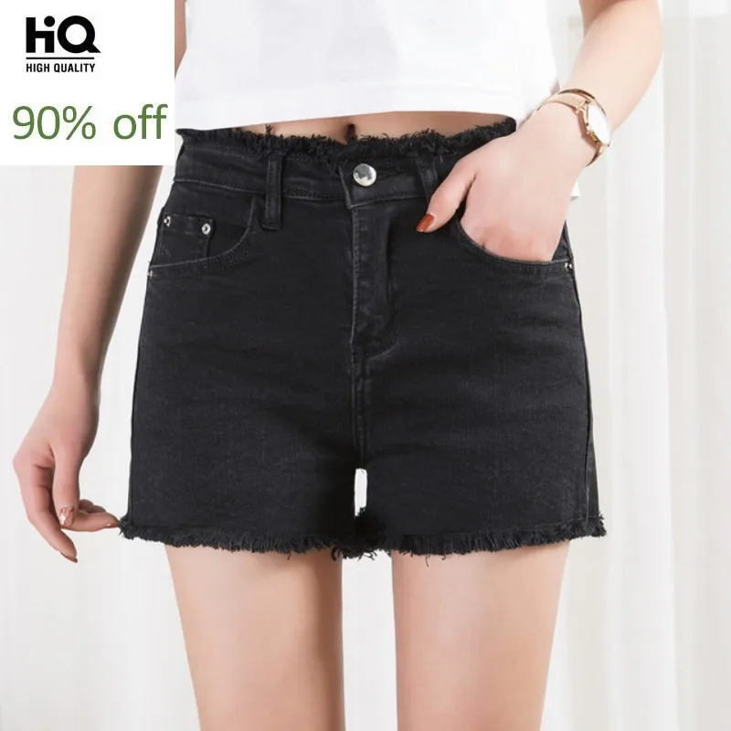 Женские джинсовые шорты с высокой талией черные свободные сексуальные женские