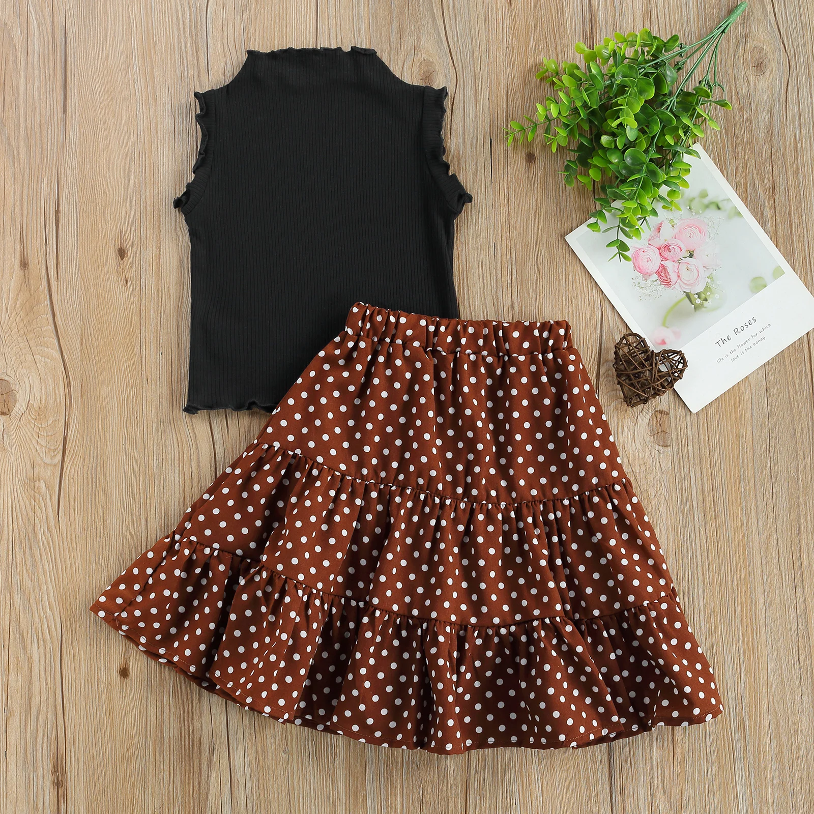

Kid Toddler Girls Clothes Sets Strapless Sleeveless Vest Tops Polka Dot Ankle Length Skirts 1-6Y