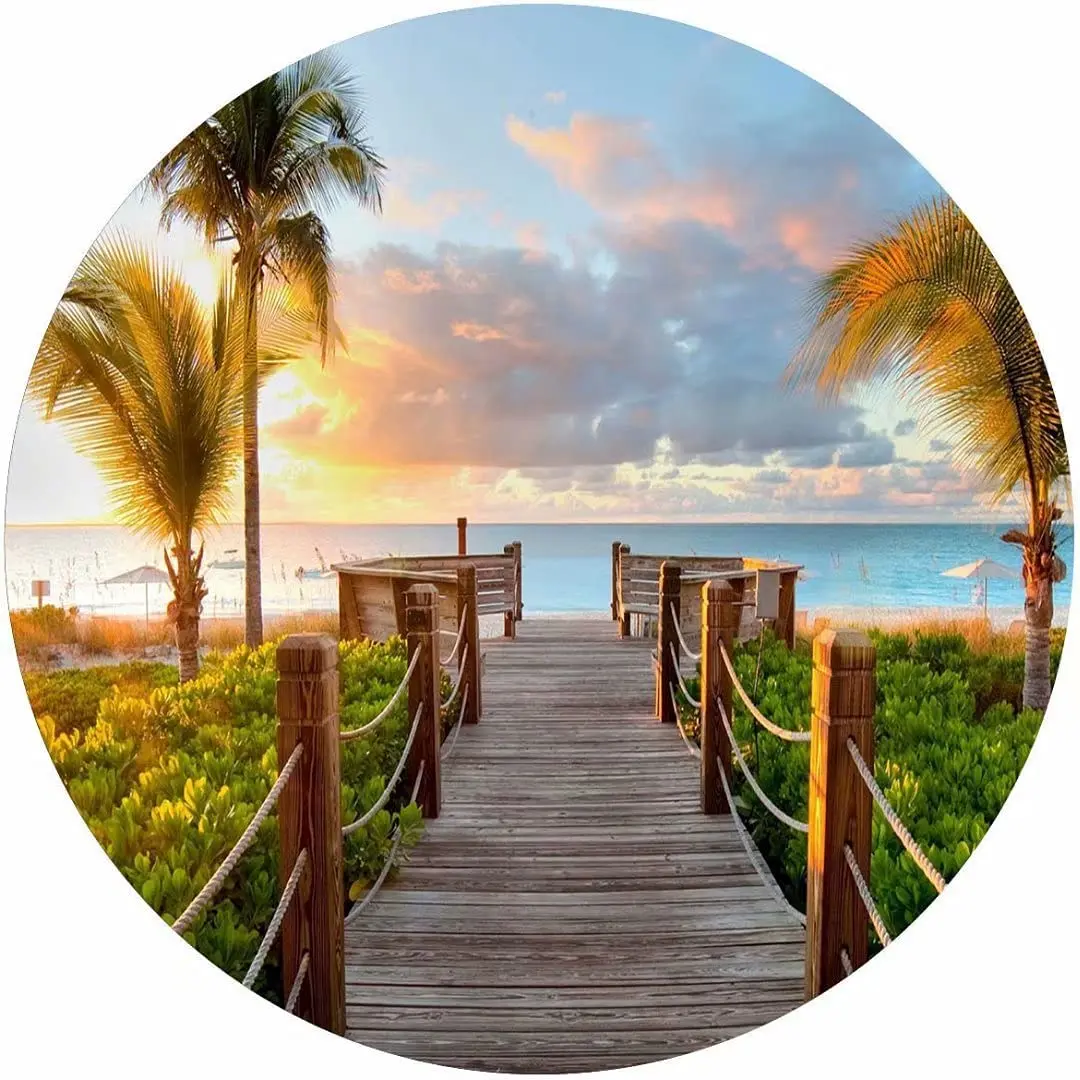 

Пляжное дерево Карибского моря, круглая металлическая табличка для дома, сада, кухни, бара, кафе, ресторана, гаража, ретро винтажное настенно...