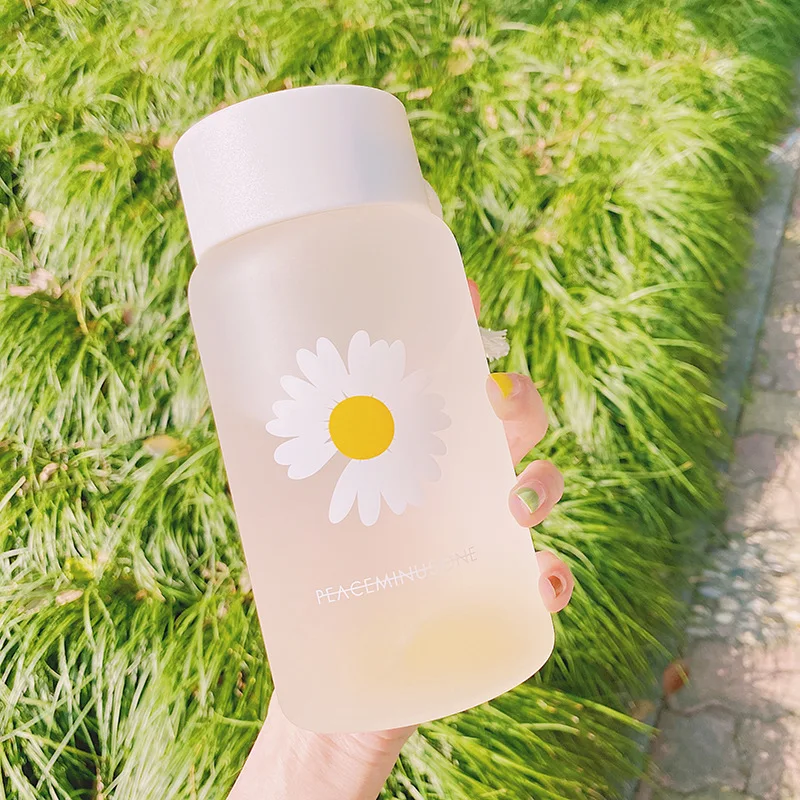 

500 ml kleine daisy transparante plastic waterfles frosted waterfles draagbare touw reizen theekopje verse Koreaanse waterfles