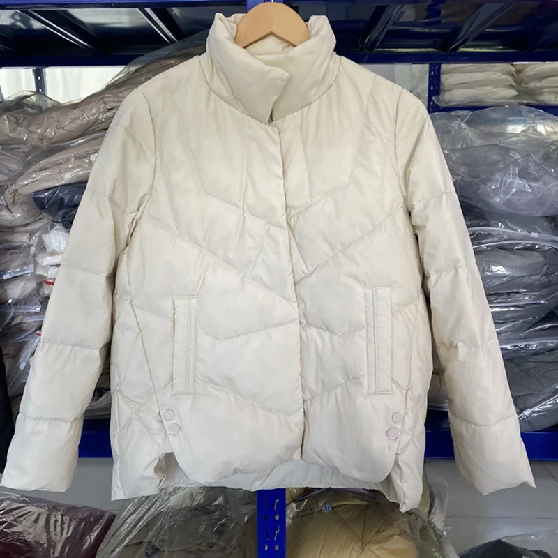 

Lightweight White Duck Down Coat Women's 2021 Winter New Slim Solid Color Zipper Stand Collar Causal All Match Chi Warm Jacket