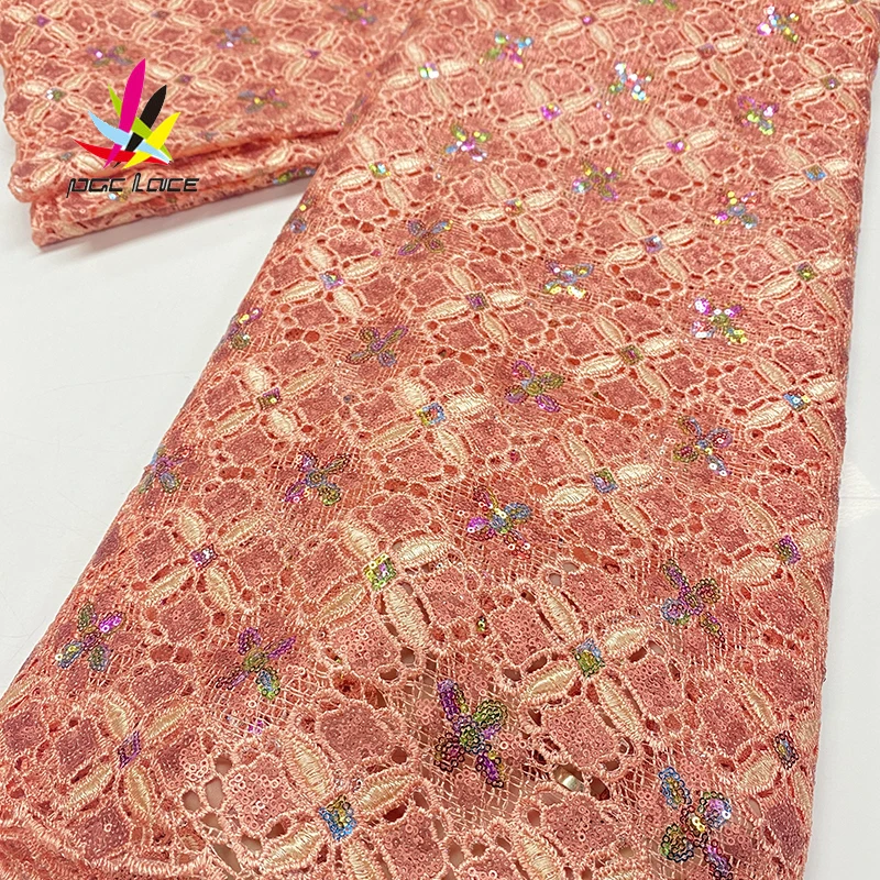

2020 Sequin Burnt Orange Lace Fabric Corel Color African Embroidery Sequence Nigerian French Party Latest Aso-ebi Tulle XZ3672B