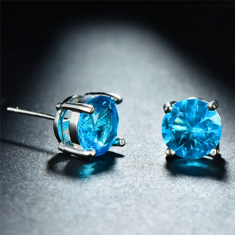 Lake Blue Earrings Круглый Мистический Огонь кристалл клипсы с камнем Серьги для женщин мужчин 925 Серебряный Цвет Радуга синий зеленый циркониевый Двойные серьги свадьба - Окраска металла: Lake Blue Earrings