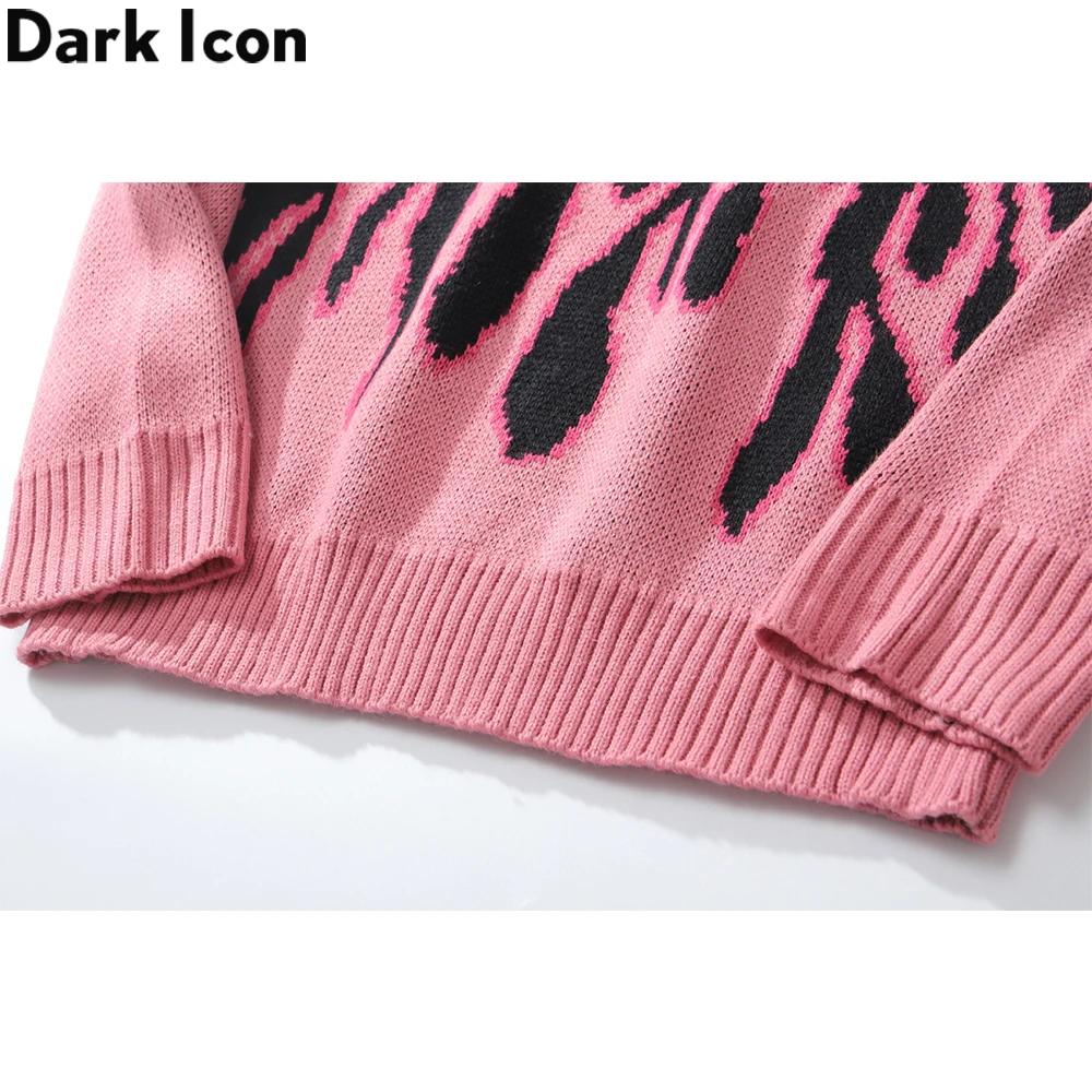 

Dark Icon Pink Flame Off Shoulder Sweater Men Women Autumn Oversized Women's Sweater Knitwear Female Clothing