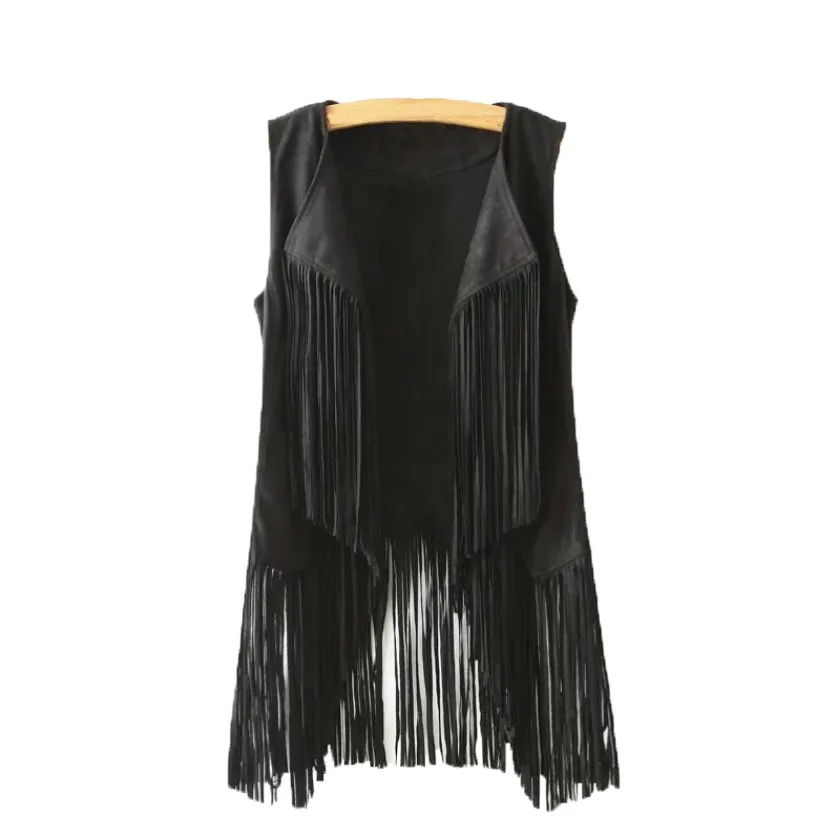 

Waistcoat Jacket Women Autumn Winter Suede Ethnic Sleeveless Tassels Fringed Vest Cardigan Retro Faux Suede Tassel Vest Female
