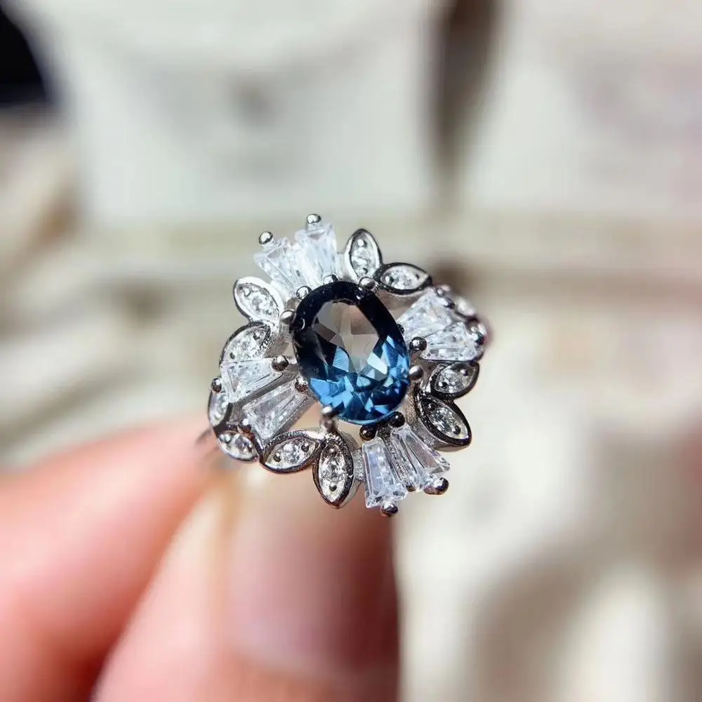 

KJJEAXCMY fine jewelry 925 sterling silver inlaid Natural blue topaz ring noble female support detection popular fashion