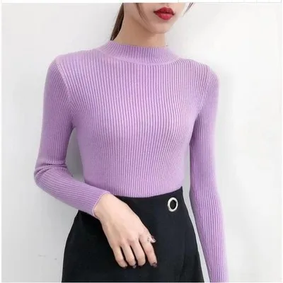 purple Bonjean, вязаный джемпер, Осень-зима, топы, пуловеры, Повседневные свитера, женская рубашка с длинным рукавом, короткий тонкий облегающий свитер для девочек - Цвет: purple