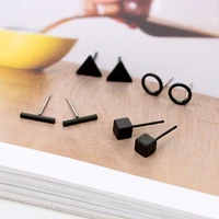 sumeng 2021 new arrival round triangle shaped goldblack colors geometric alloy stud earring for women ear jewelry 4 pairs gifts