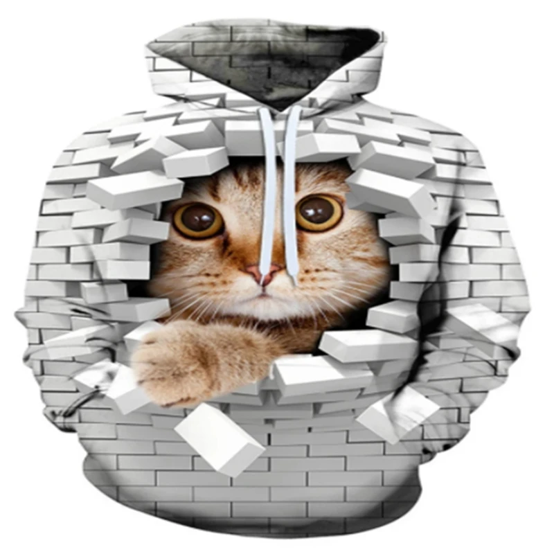 

2021 new casual hoodie 3D cute kitten print pattern men's casual street green hoodie Breathable sweat-absorbent and comfortable