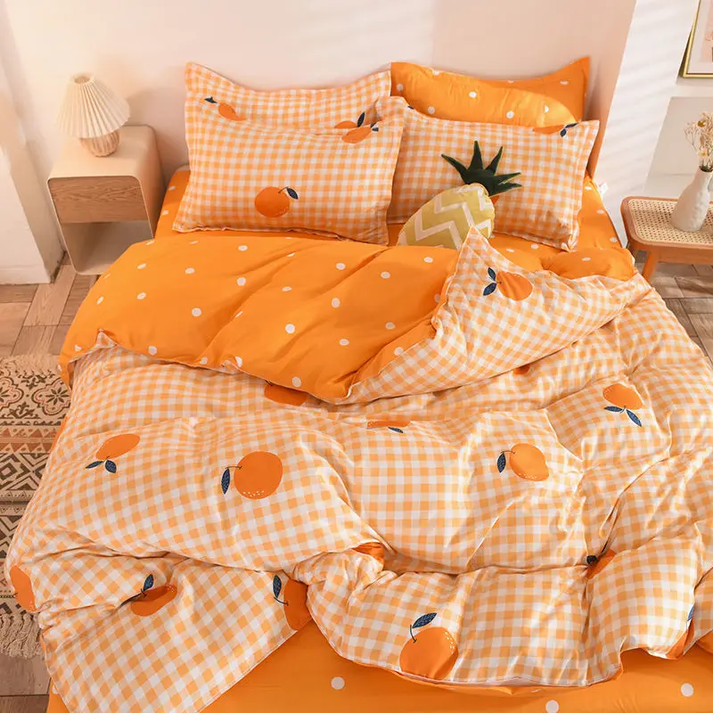 

Orange Bedding Set Printed Bed Linen Sheet Plaid Duvet Cover 240x220 Single Double Queen King Quilt Covers Sets Bedclothes