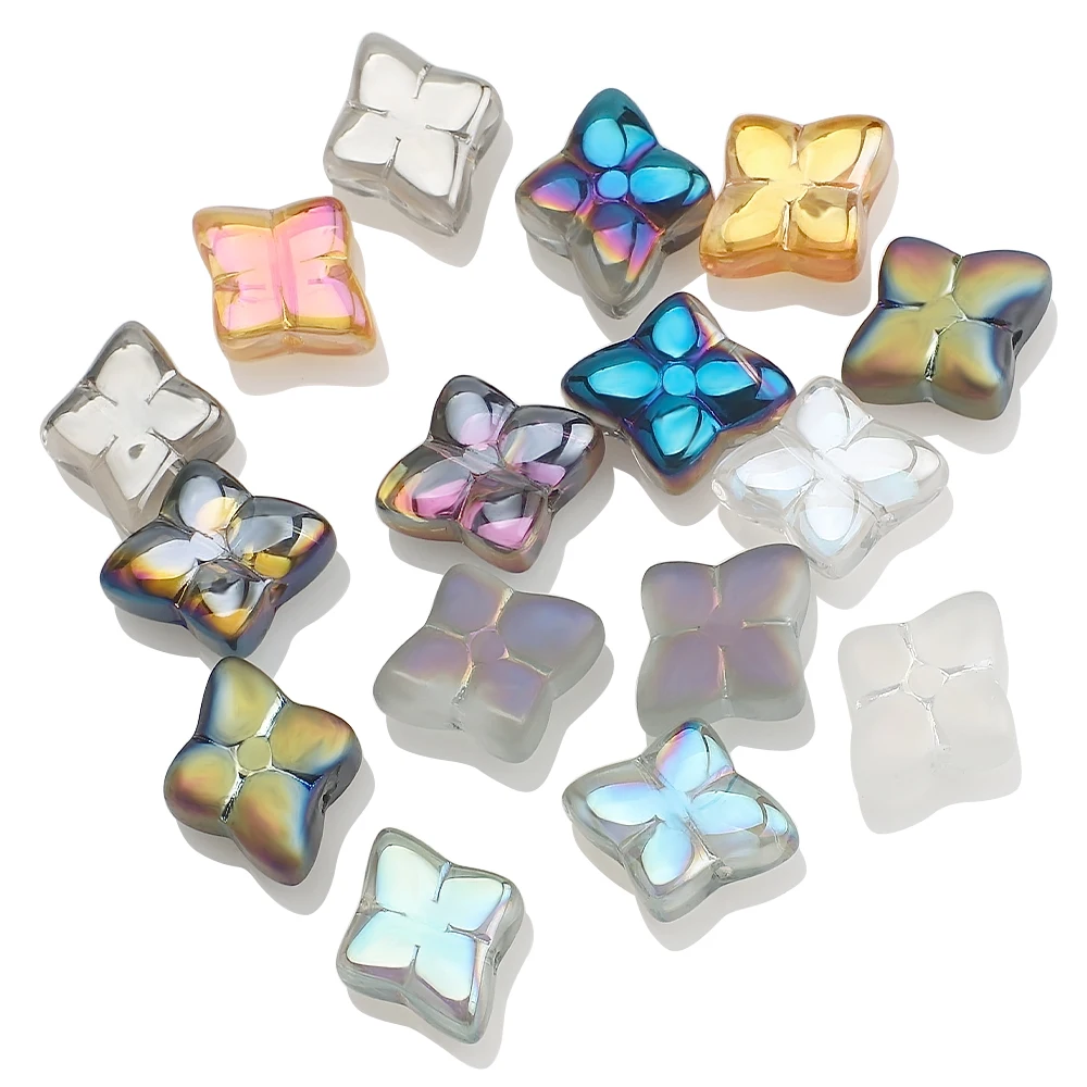 

50Pcs Glass Matte Beads Plated Rhombus Flower Shape 10mm Crystal Cross Pendants DIY Making Jewelry Earing Necklace Aceesorries