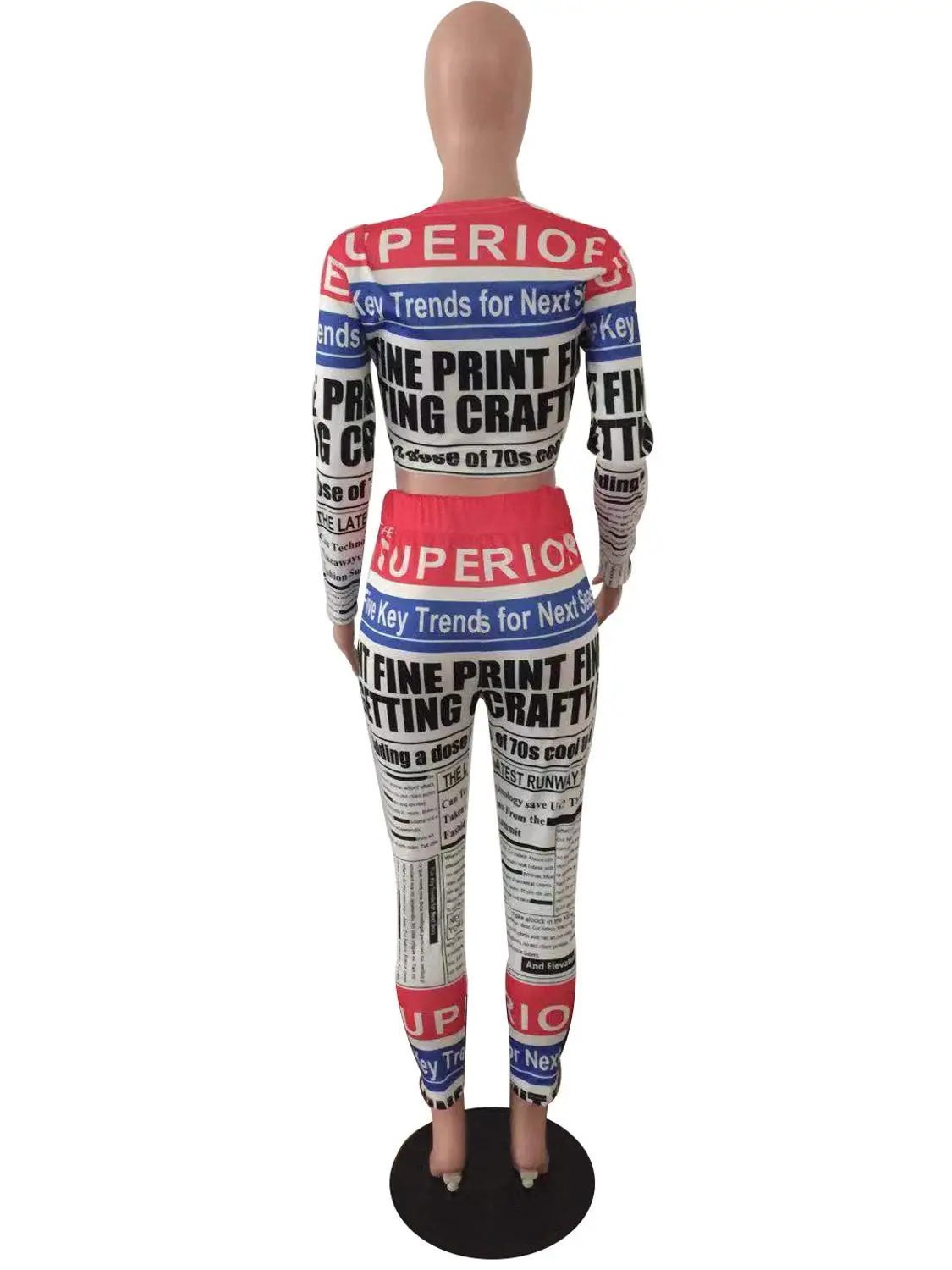 

European and American fashion letter printed women's suit sexy slim o-neck long sleeve and long pants two-piece set