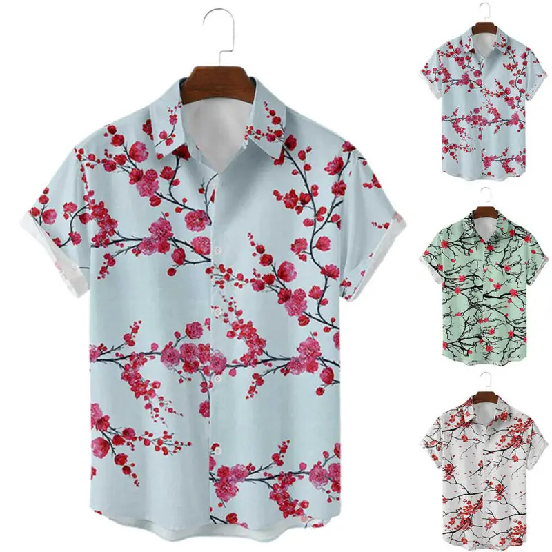 

Mens Shirts Plus Size Men Hawaii Shirts Flower Print Short Sleeve Button Camisas Beach Tops Men Shirt