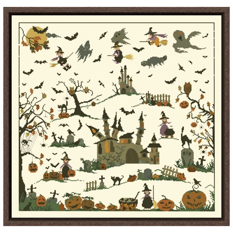 Ведьмский замок светильник на Хэллоуин желтая ткань набор вышивка крестиком