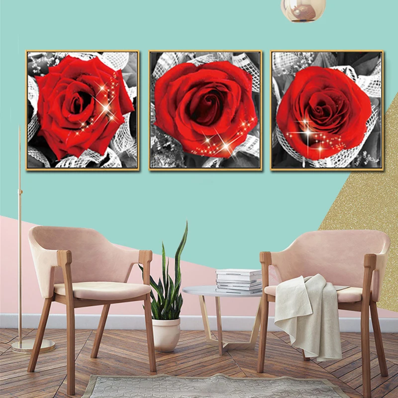Красная роза пенообразный пейзаж черный холщовый постер скандинавский