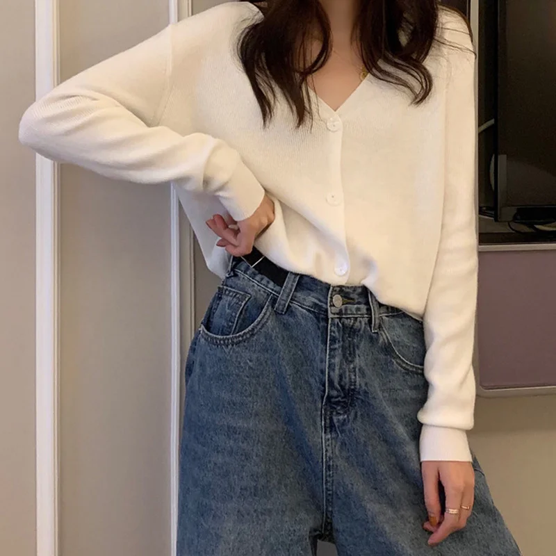 Unif Cardigan Short Knitted Women's Wear In Spring With Thin Sweater Coat 2021 New Pure Style V-neck Top Jum |