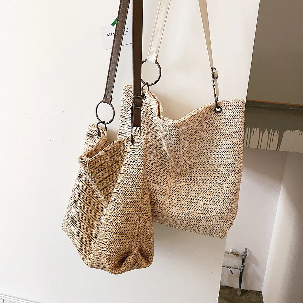 

Handmade Purse Wicker Beach Handbag Vintage Women Woven Shoulder Tote Bag Summer Beach Large Capacity Crossbody Bags
