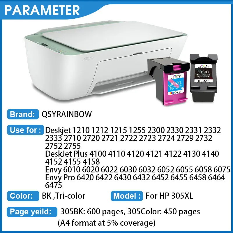 Сменный картридж 305XL для HP 305 XL чернильный DeskJet 2700 2710 2721 2722 4120 4110 4130 1210 6010 |
