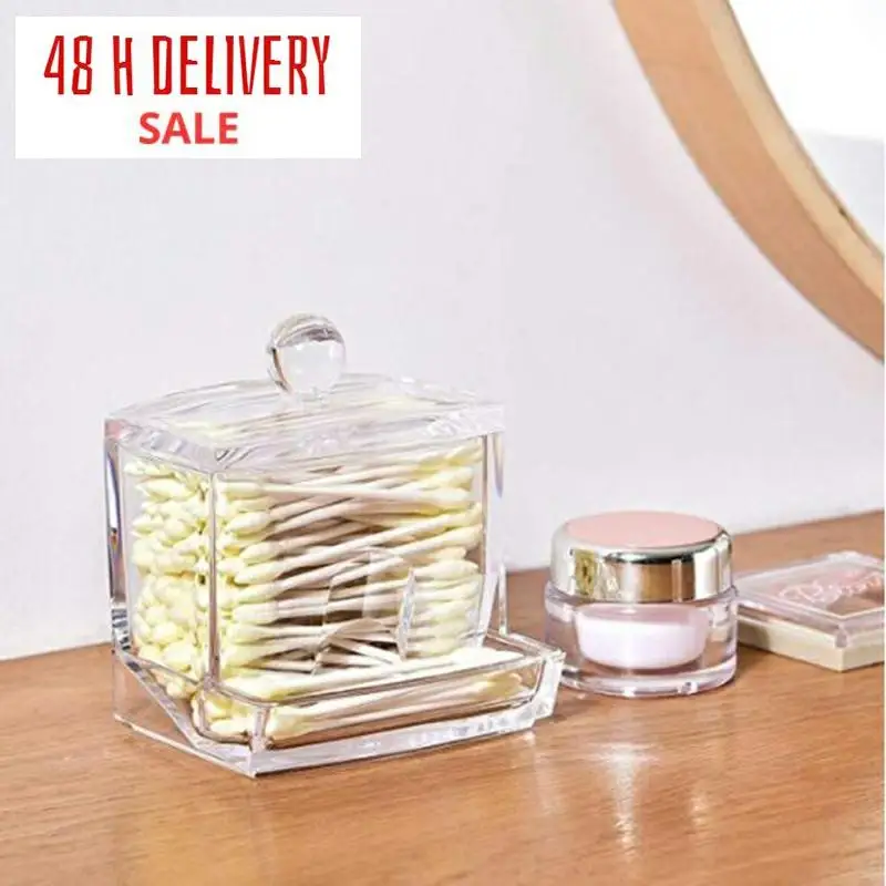Прозрачная коробка для хранения ватных тампонов органайзер макияжа акриловая