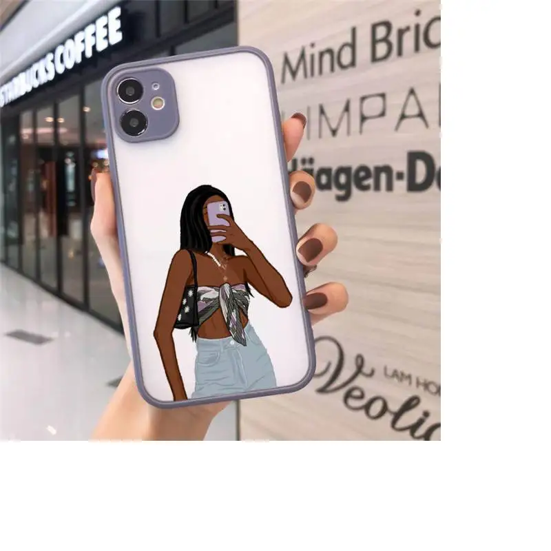 

Black braids black girl fashion cartoon Phone Case Matte transparent For Gray iPhone 12 Mini 11 Pro XR XS Max 7 8 Plus X Cover