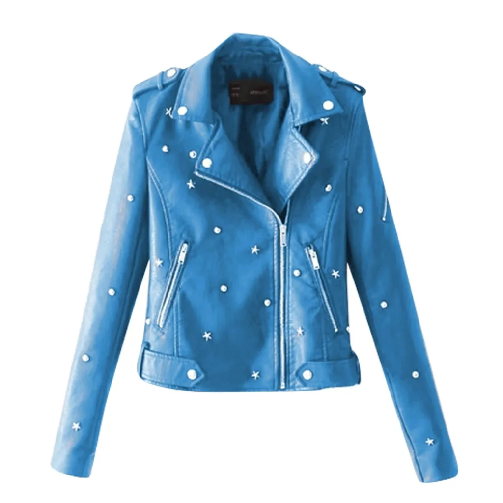 Женская кожаная куртка HSU однотонная повседневная на молнии с отложным