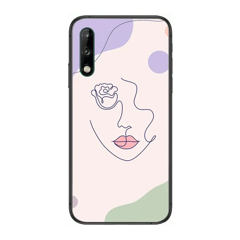 

Simple line art drawing Clear Phone Case For Huawei Y 5 6 7 8 9 A P S Pro 2020 2019 Black Etui Coque Hoesjes Comic Fashion