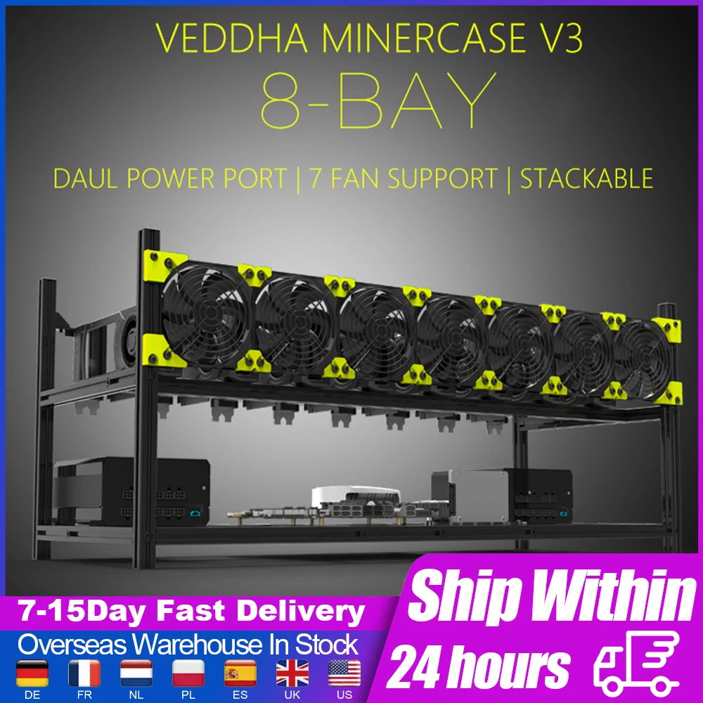 

8 GPU Aluminum Stackable Open Air Mining Computer Frame Rig Ethereum With 7 Fans Miner Mining Frame Mining Computer Frame Rig