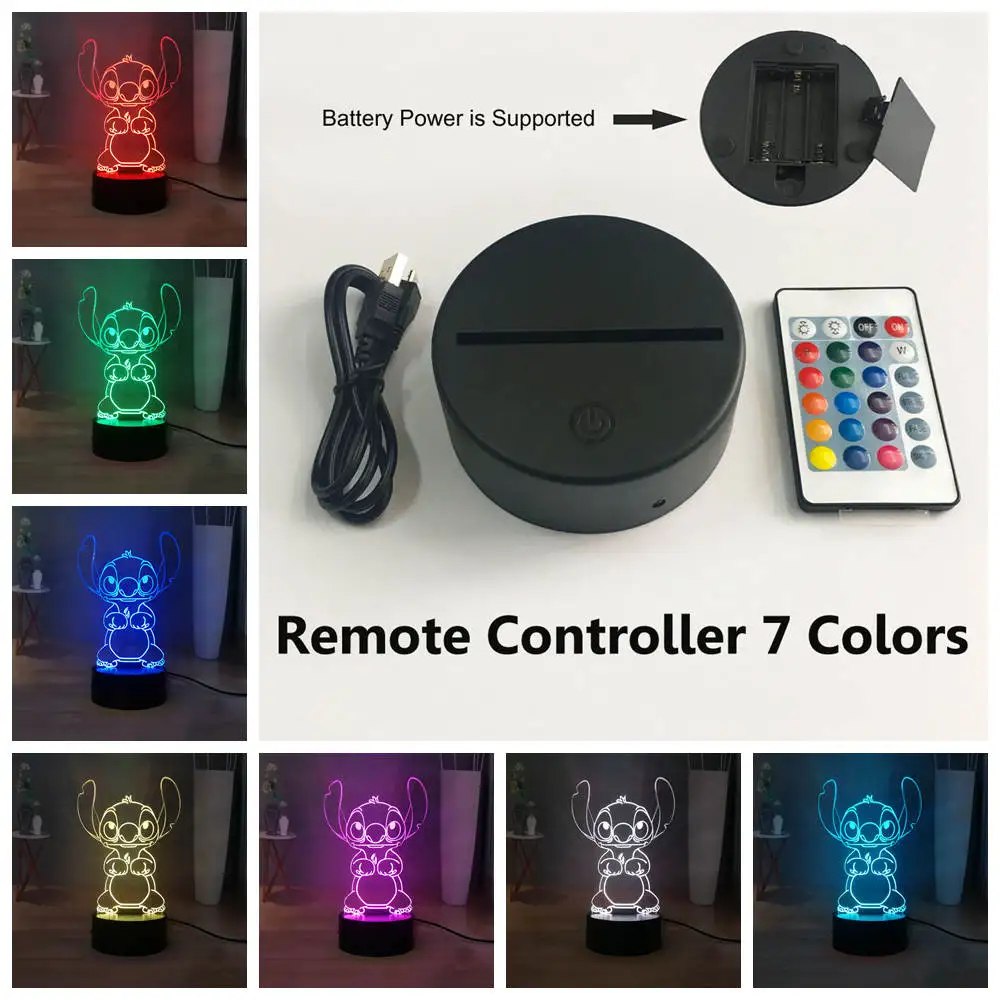 USB Remote 7 colors Милые Прошитые светодиодный Ночной светильник мультфильм Акриловые RGB многоцветный USB 3D Иллюзия ночной сон лампа лучший подарок на год - Испускаемый цвет: USB Remote 7 colors