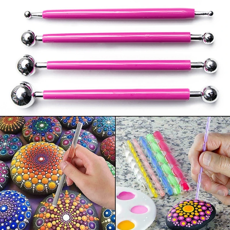 

62pcs Mandala Dotting Tools for Painting Rock Stones Stencil Template Acrylic Stick Brush Pen Gem Sticker Palette Easel Dropship