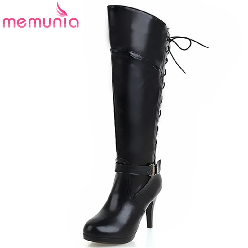 

MEMUNIA 2020 big size 48 women knee high boots round toe cross tied zip high heels platform boots party wedding shoes woman