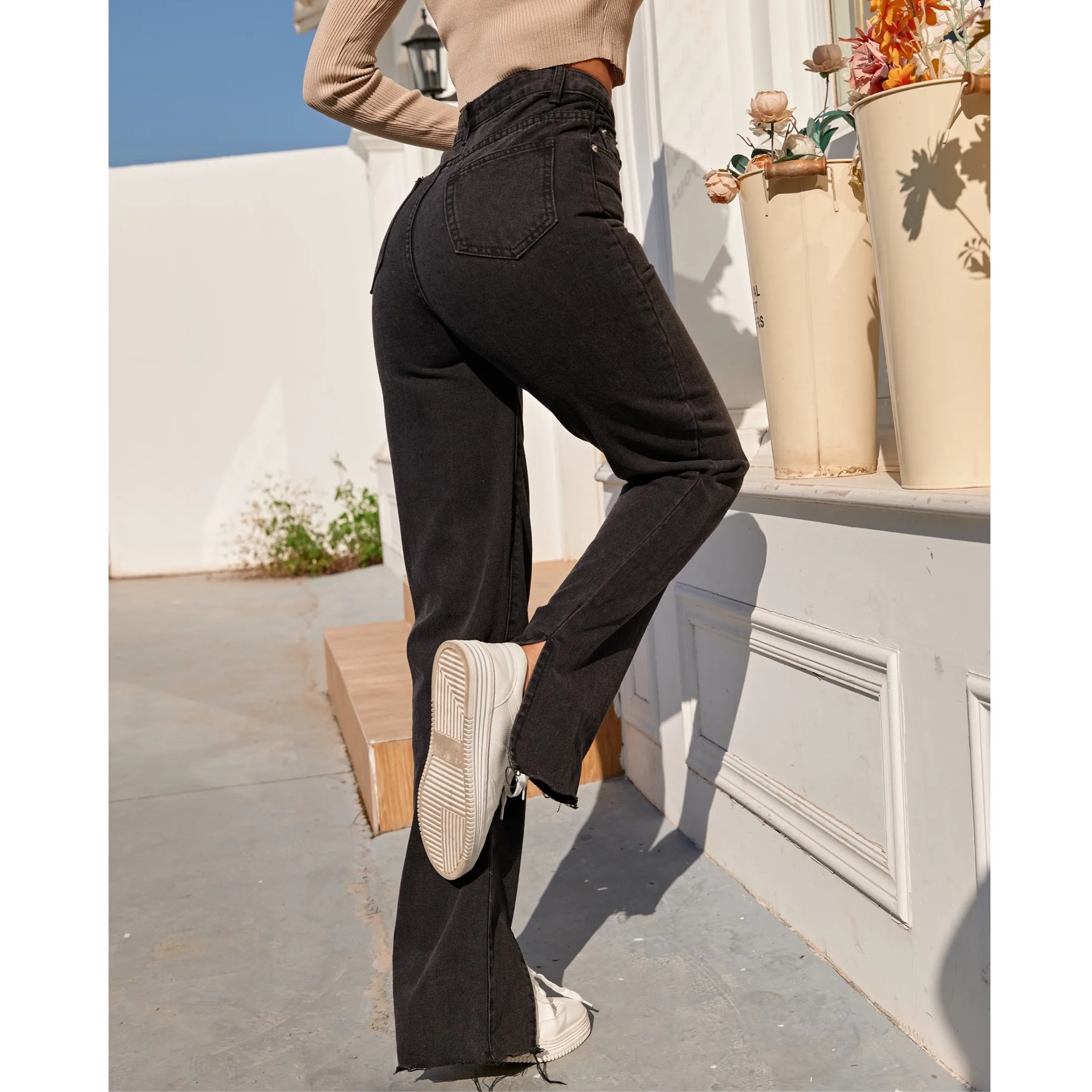 Новые черные прямые джинсы ZHISILAO для женщин джинсовые брюки в стиле бойфренда с