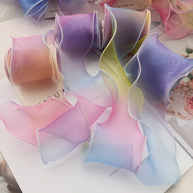 

5meters 60mm Colorful Gradient Organza Stain Ribbon for DIY Craft Hair Accessories Bow Material Cake Gift Bow Packaging Ribbon