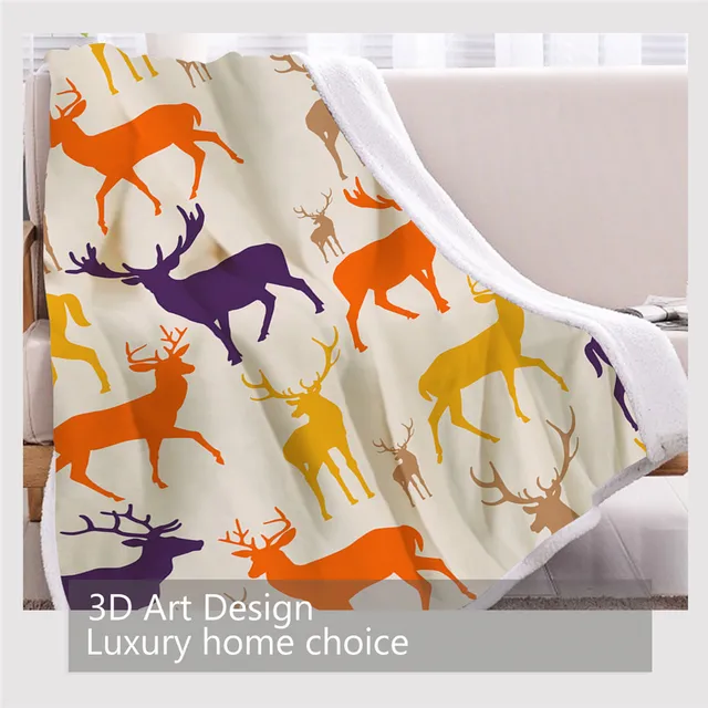 BlessLiving Colorful Deer Throw Blanket Soft Fluffy Blanket Elk Reindeer Plush Bedspread Wild Animals Sherpa Blanket 130x150cm 3