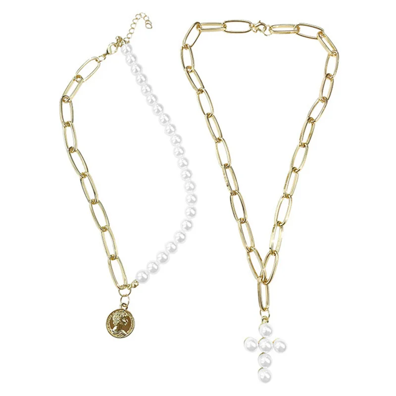 

Europe and America sexy pearl cross collarbone chain women fashion short necklace choker collar women net red choker chain women