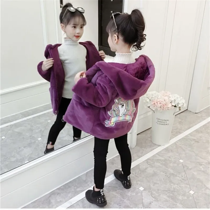 Princess Kids Cartoon Embroidered Woolen Hooded Jacket Coat for Children's Autumn Winter Clothing Outwear