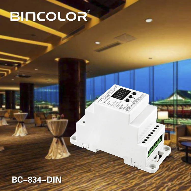 New BC-834-DIN DIN Rail DC12 24V 6A*4CH output 4CH Constant voltage DMX512/1990 Decoder controller for led strip light lamp | Лампы и