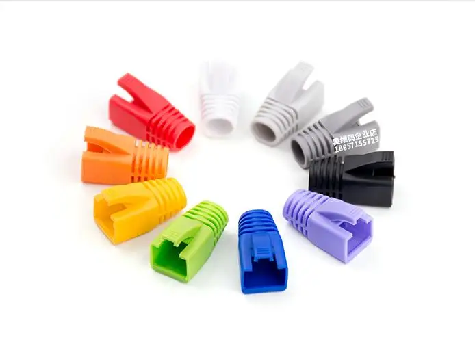 HQ 100pcs 8.5mm Aperture CAT7 Crystal Head Sheath Network Cable Protective Sleeve RJ45 Connector Boot Cap CAT6A Plug Jacket Case