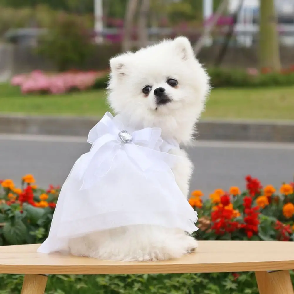 

Teddy Wedding Skirt Bow-knot Decor Round Neck Polyester Adorable Pet Princess Dress for Party Birthday Small Dogs Luxury Clothes
